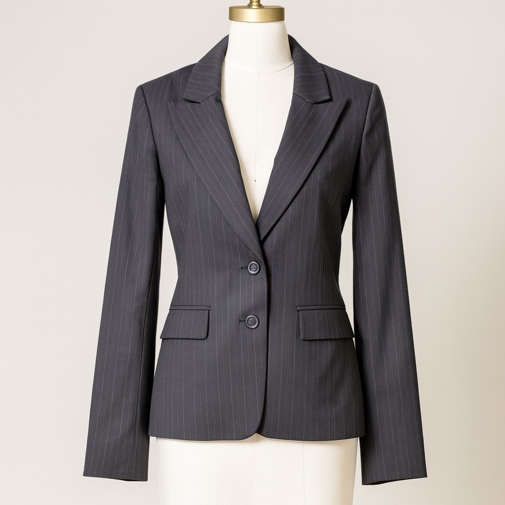 Teenflo Navy Pinstripe Women's Wool Tailored Blazer